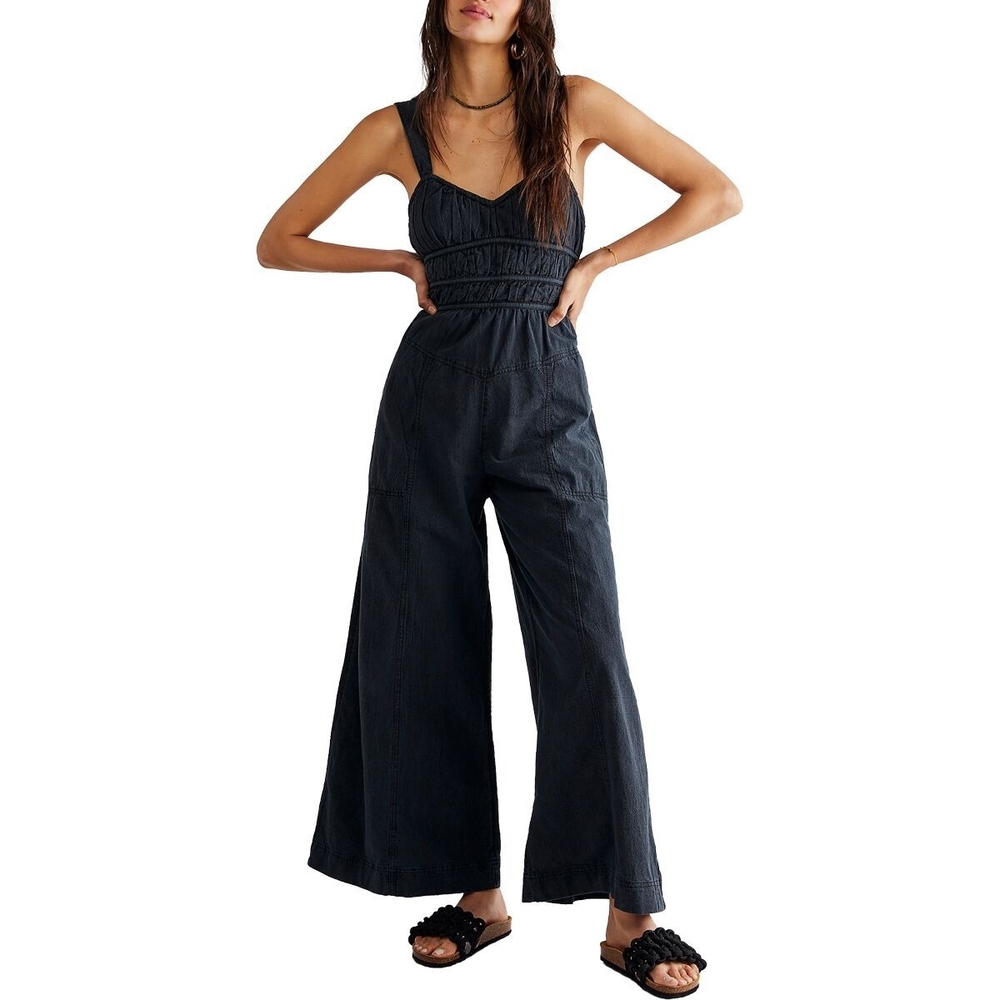Freepeople After All Rouched Jumpsuit -Wideleg Navy Size Large